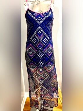 Fire Los Angeles Blue & Pink Geometric Print Women’s mini dress S